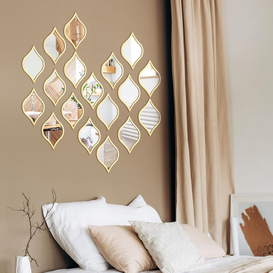 ArcDew Leaf Shape Acrylic Mirror Decals Gold Trim Modern Decor UAE