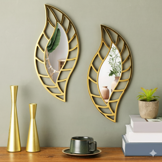 2-Piece Leaf Mirror Wall Décor