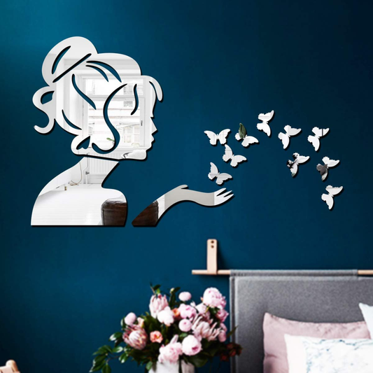 3D Acrylic Angel Fairy with Butterfly Mirror Wall Décor