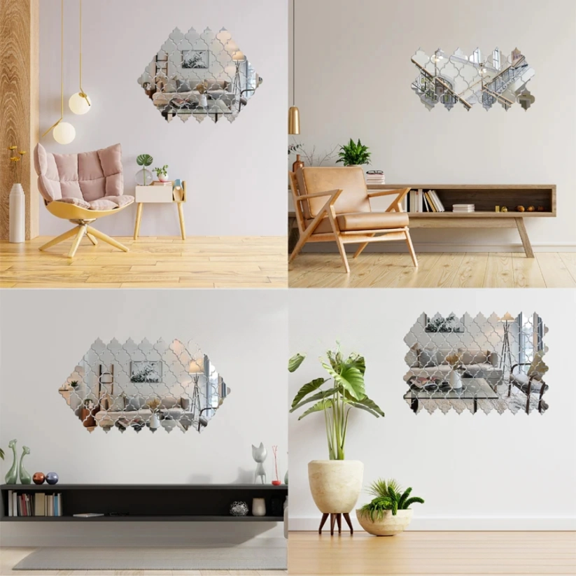 Acrylic Diamond Clover Mirror Wall Decor