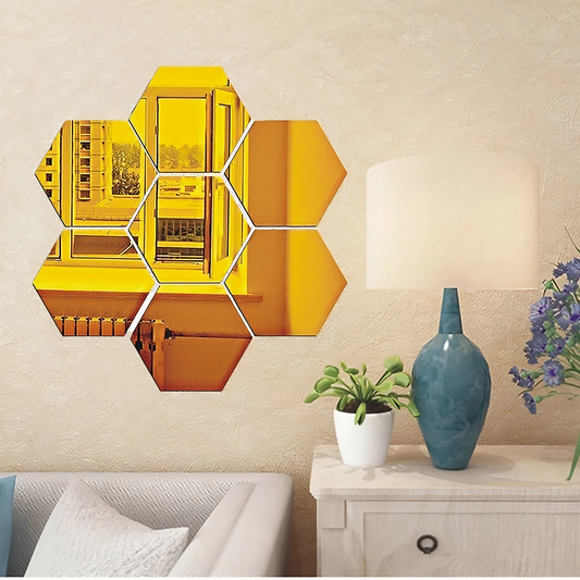 Acrylic Hexagon Gold mirror  wall decor for home and office decor - AWA-017