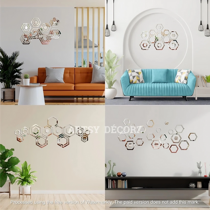 Acrylic Hexagon Rings Mirror Wall Decor