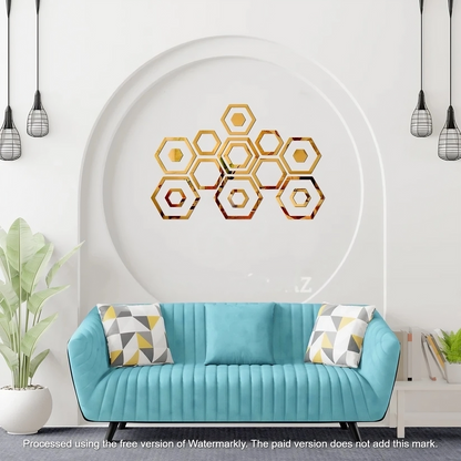 Acrylic Hexagon Rings Mirror Wall Decor