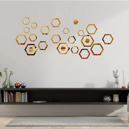 Acrylic Hexagon Rings Mirror Wall Decor