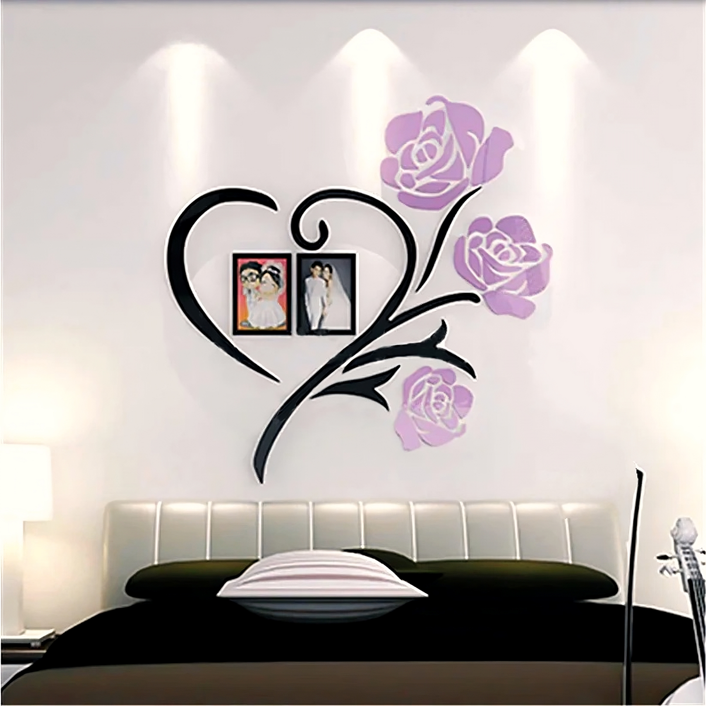 Acrylic Love Heart Flowers with Frames Wall Decor For Home and Office - AWA-012