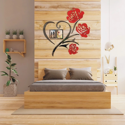 Acrylic Love Heart Flowers with Frames Wall Decor For Home and Office - AWA-012